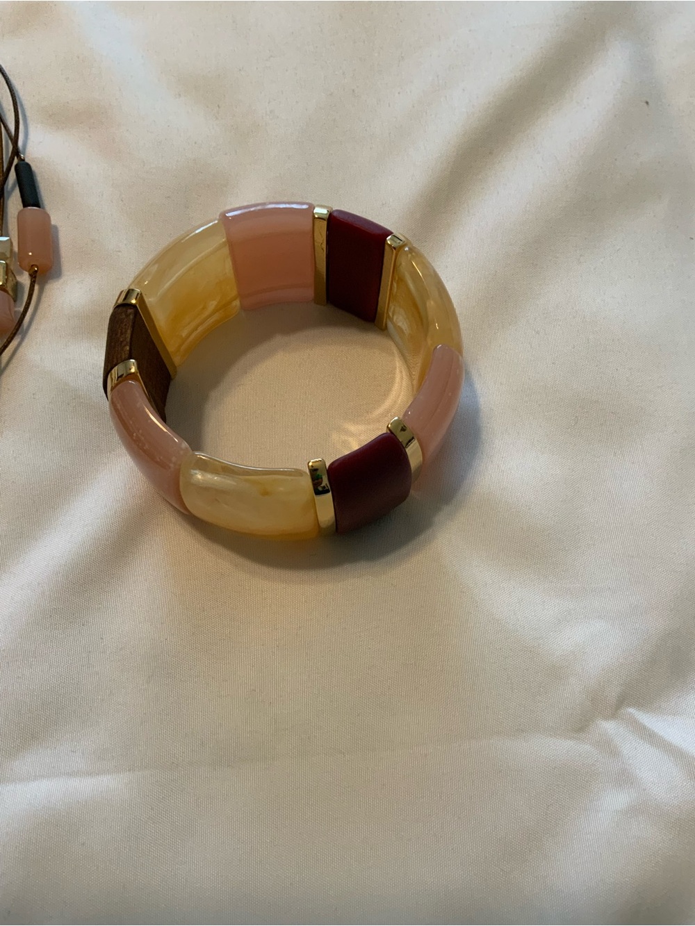 Chicos Multicolor Glass Bead Necklace and Bangle Set - Pink, Gold, Burgundy - Picture 6 of 8